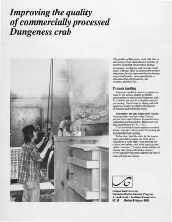 Improving the quality of commercially processed Dungeness crab [1982] thumbnail