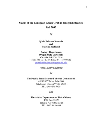 Status of the European Green Crab in Oregon Estuaries, Fall 2003 thumbnail