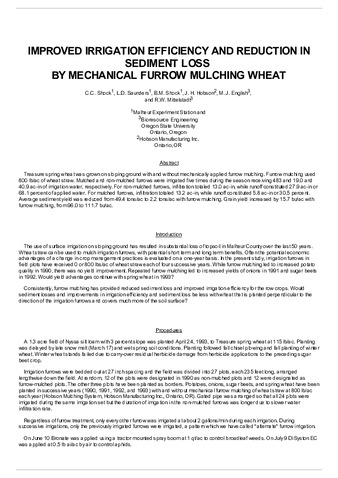 Improved irrigation efficiency and reduction in sediment loss by mechanical furrow mulching wheat thumbnail
