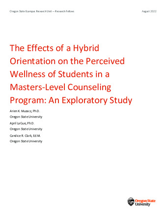 The Effects of a Hybrid Orientation on the Perceived Wellness of Students in a Masters-Level Counseling Program: An Exploratory Study la vignette