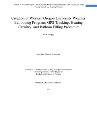 Creation of Western Oregon University weather ballooning program: GPS tracking, heating circuitry, and balloon filling procedure thumbnail