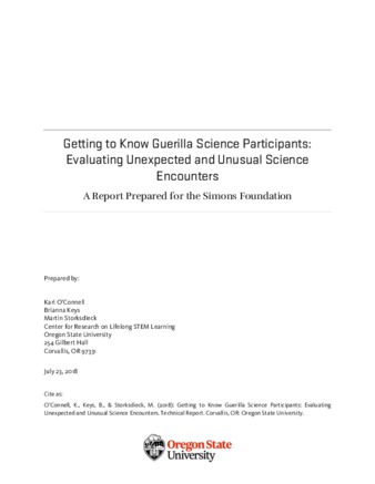 Getting to Know Guerilla Science Participants: Evaluating Unexpected and Unusual Science Encounters: A Report Prepared for the Simons Foundation thumbnail