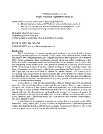 Weed Control in Sweet Corn and Row Crop Rotations : 2013 Research Report to the Oregon Processed Vegetable Commission thumbnail