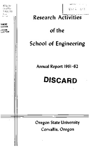 Research activities of the School of Engineering, Oregon State University, 1961-62 thumbnail