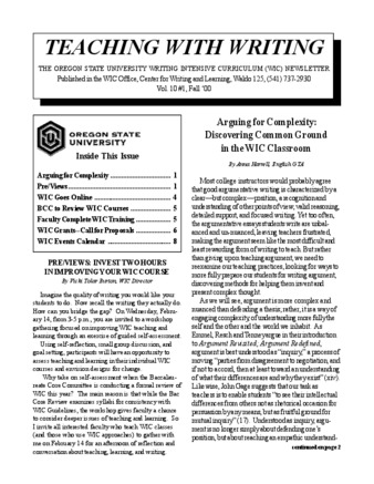 Teaching With Writing: The WIC Newsletter (Fall 2000) thumbnail