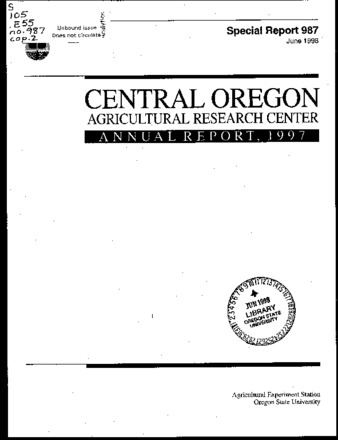 Central Oregon Agricultural Research Center annual report : 1997 miniatura