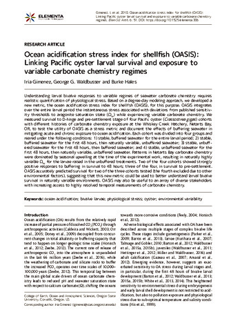 Ocean acidification stress index for shellfish (OASIS): Linking Pacific oyster larval survival and exposure to variable carbonate chemistry regimes Miniaturansicht