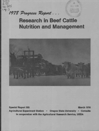 Research in beef cattle nutrition and management : 1978 progress report Miniaturansicht