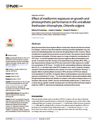 Effect of metformin exposure on growth and photosynthetic performance in the unicellular freshwater chlorophyte, Chlorella vulgaris Miniaturansicht