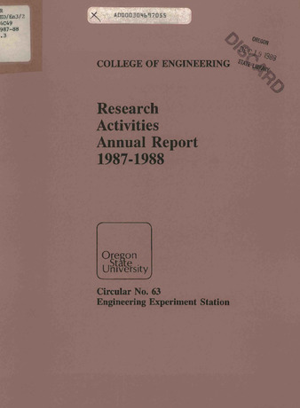 1987-1988 Research activities annual report / College of Engineering, Oregon State University miniatura