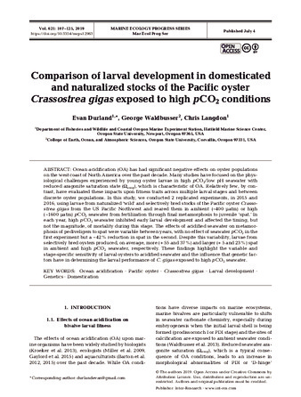 Comparison of larval development in domesticated and naturalized stocks of the Pacific oyster Crassostrea gigas exposed to high pCO₂ conditions Miniaturansicht