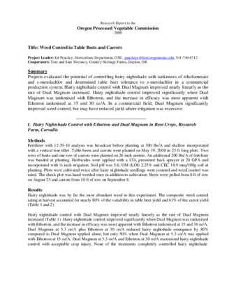 Weed control in table beets and carrots: Research report to the Oregon Processed Vegetable Commission, 2008 thumbnail