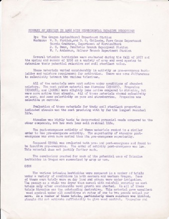 Summary of results in 1958 with experimental triazine herbicides miniatura