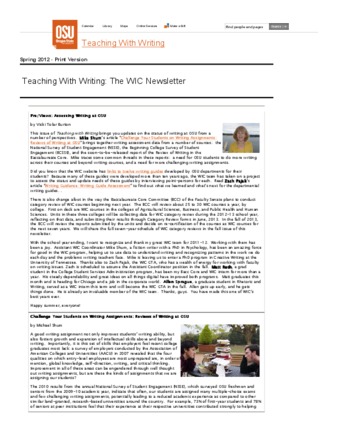 Teaching With Writing: The WIC Newsletter (Spring 2012) thumbnail