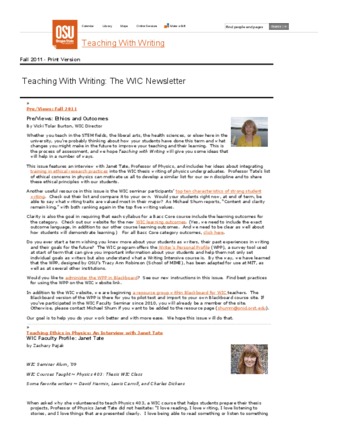 Teaching With Writing: The WIC Newsletter (Fall 2011) thumbnail