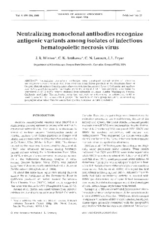 Neutralizing monoclonal antibodies recognize antigenic variants among isolates of infectious hematopoietic necrosis virus thumbnail