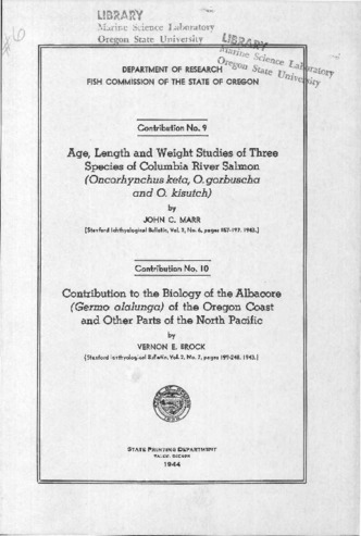 Age, length and weight studies of three species of Columbia River salmon (Oncorhynchus keta, O. gorbuscha and O. kisutch) miniatura
