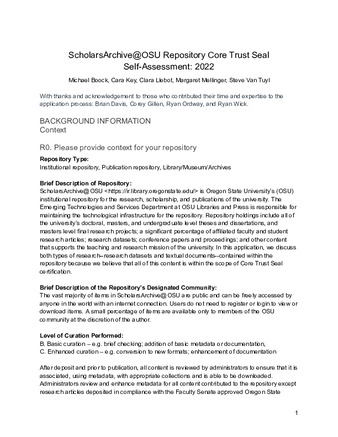 ScholarsArchive@OSU Repository Core Trust Seal Self-Assessment: 2022 Miniatura
