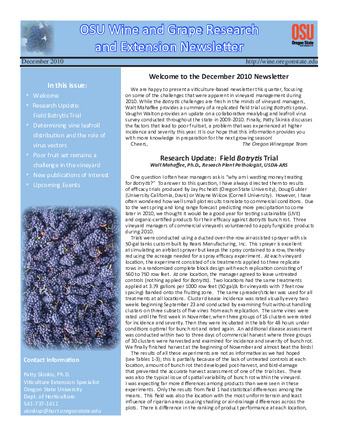 OSU Wine and Grape Research and Extension Newsletter : December 2010 thumbnail