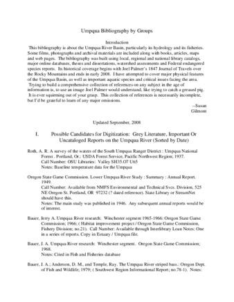 Umpqua bibliography by groups : updated September, 2008 la vignette