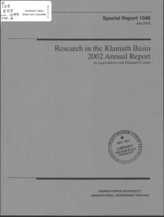 Research in the Klamath Basin 2002 Annual Report la vignette