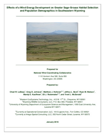 Effects of a Wind Energy Development on Greater Sage-Grouse Habitat Selection and Population Demographics in Southeastern Wyoming thumbnail