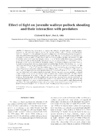 Effect of light on juvenile walleye pollock shoaling and their interaction with predators thumbnail