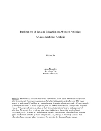 Implications of sex and education on abortion attitudes: a cross-sectional analysis thumbnail