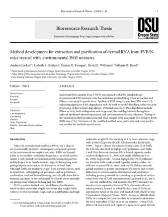 Method development for extraction and purification of dermal RNA from FVB/N mice treated with environmental PAH mixtures thumbnail