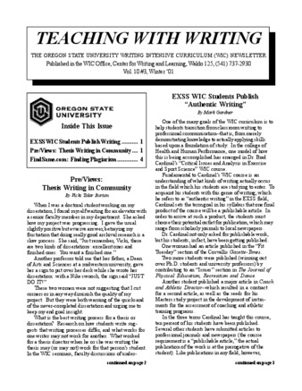 Teaching With Writing: The WIC Newsletter (Winter 2001) thumbnail