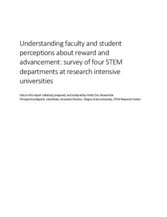 Understanding faculty and student perceptions about reward and advancement : survey of four STEM departments at research intensive universities thumbnail