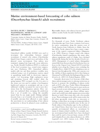 Marine environment-based forecasting of coho salmon (Oncorhynchus kisutch) adult recruitment thumbnail