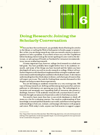 Doing Research: Joining the Scholarly Conversation (Chapter 6) thumbnail