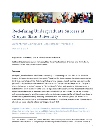 Redefining Undergraduate Success at Oregon State University: Report from Spring 2014 Invitational Workshop thumbnail
