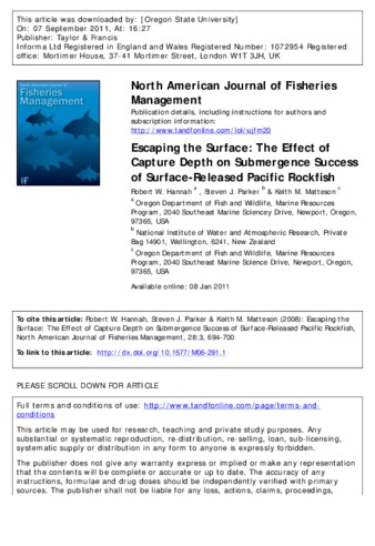 Escaping the Surface: The Effect of Capture Depth on Submergence Success of Surface-Released Pacific Rockfish thumbnail