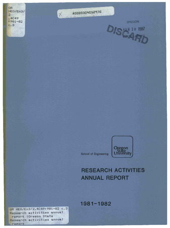 1981-1982 Research activities annual report / School of Engineering, Oregon State University thumbnail