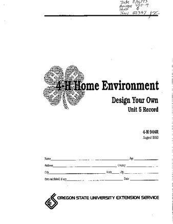 4-H home environment : design your own : unit 5 record [1993], 4-H home environment : design your own : unit 4 record [1993] la vignette