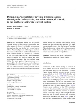 Defining marine habitat of juvenile Chinook salmon, Oncorhynchus tshawytscha, and coho salmon, O. kisutch, in the northern California Current System thumbnail