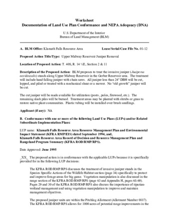 Documentation of land use plan conformance and NEPA adequacy (DNA) : worksheet thumbnail