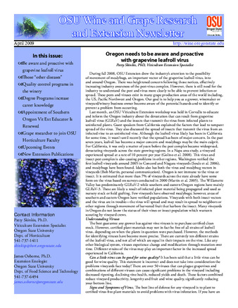 OSU Wine and Grape Research and Extension Newsletter : April 2009 thumbnail