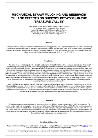 Mechanical straw mulching and reservoir tillage effects on Shepody potatoes in the Treasure Valley thumbnail