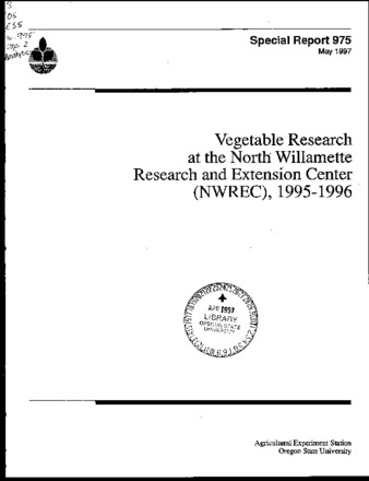Vegetable research at the North Willamette Agricultural Experiment Station (NWREC), 1995-1996 thumbnail
