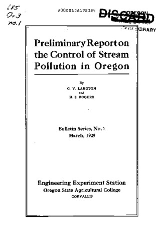 Preliminary report on the control of stream pollution in Oregon miniatura