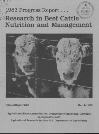 Research in beef cattle nutrition and management : 1983 progress report Miniaturansicht