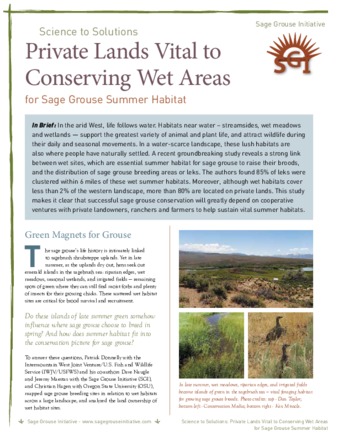 Science to Solutions: Private Lands Vital to Conserving Wet Areas for Sage Grouse Summer Habitat thumbnail
