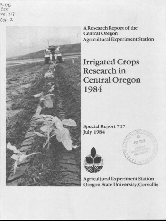 Irrigated crops research in Central Oregon 1984 : a research report of the Central Oregon Agricultural Experiment Station thumbnail