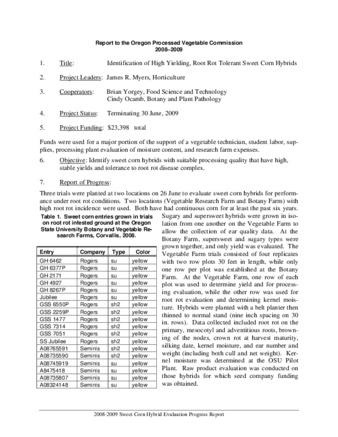 Identification of high yielding, root rot tolerant sweet corn hybrids: Report to the Oregon Processed Vegetable Commission, 2008-2009 thumbnail