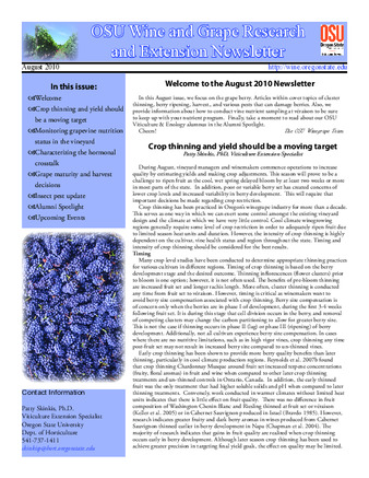 OSU Wine and Grape Research and Extension Newsletter : August 2010 thumbnail